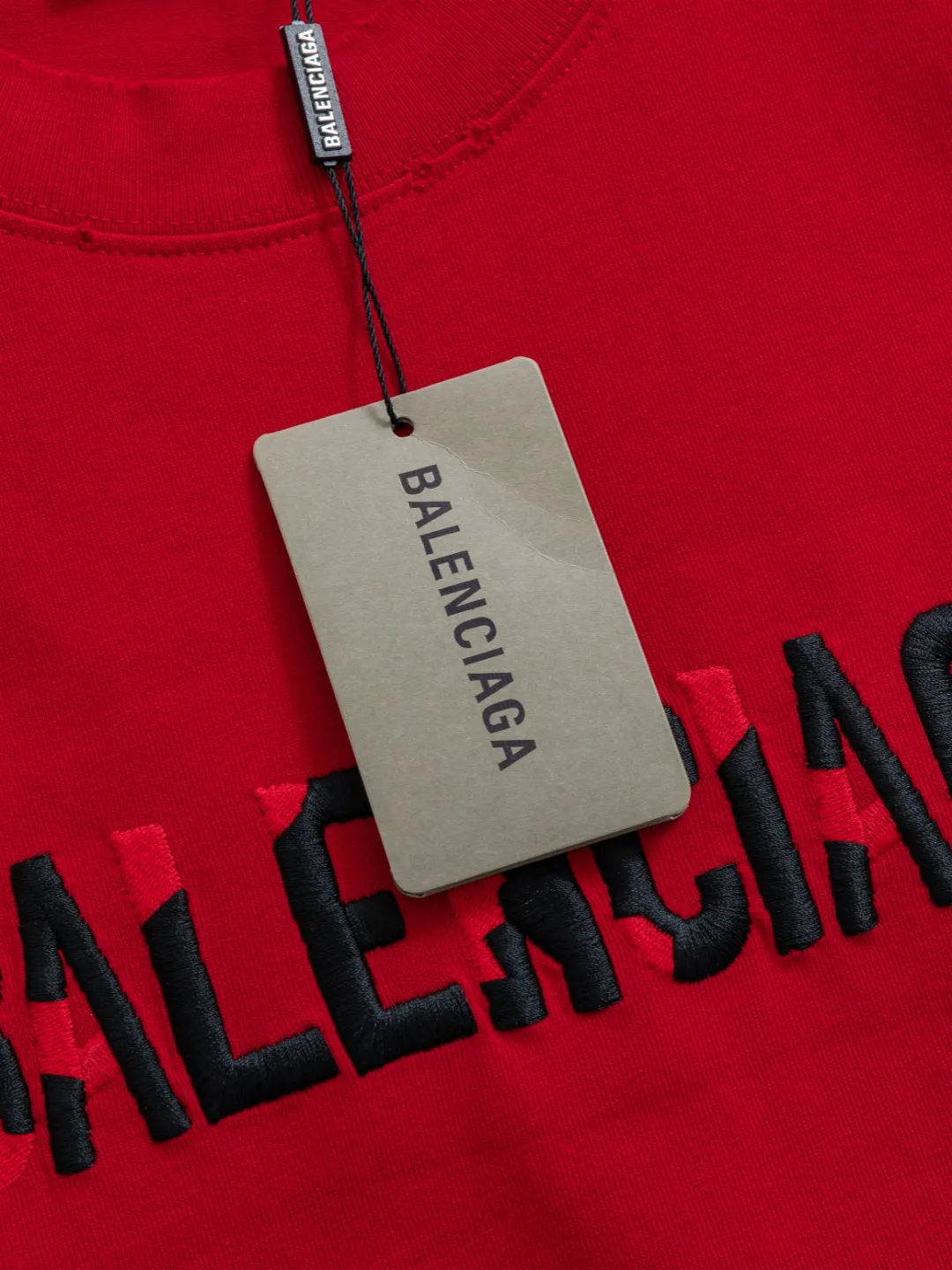 P100✨🔥 [BALENCIAGA] 2026FW short-sleeved T-shirt Premium 26s double yarn 300g fabric embroidery fraying process Color: Black White Red Size: S M L XL 2XL